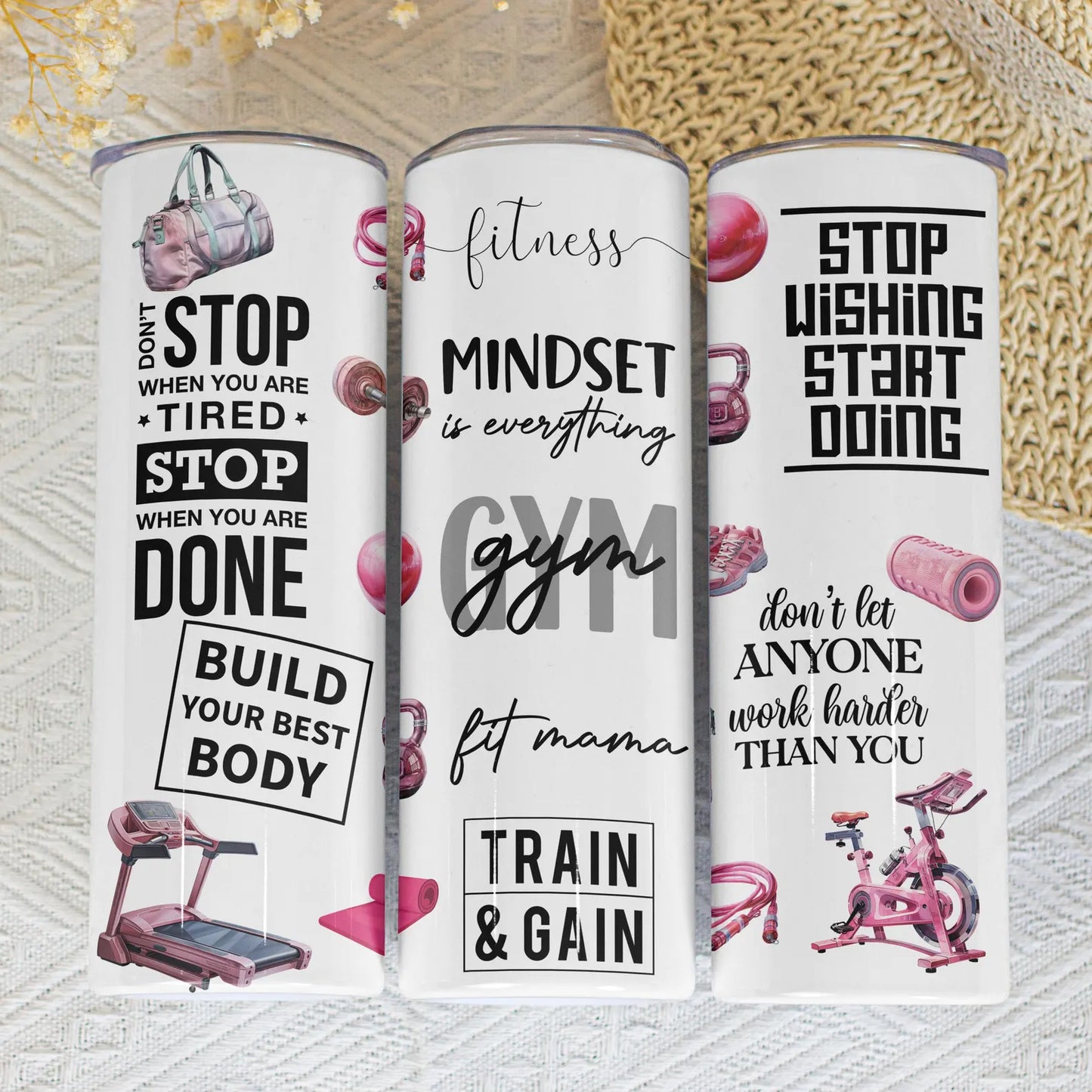 20 Oz Skinny Tumbler Gym Girl Pink Fitness Motivational Cup | Fit Mama Workout Gift | Sublimation Stainless Steel Travel Tumbler With Straw