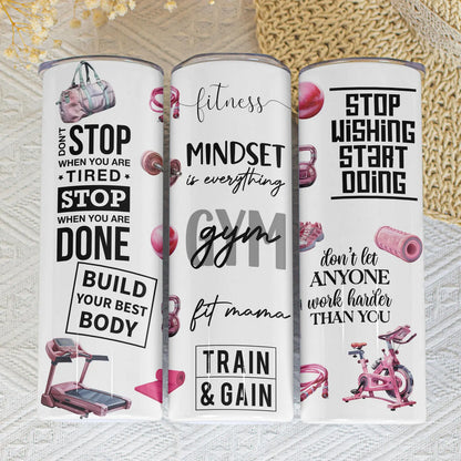 20 Oz Skinny Tumbler Gym Girl Pink Fitness Motivational Cup | Fit Mama Workout Gift | Sublimation Stainless Steel Travel Tumbler With Straw